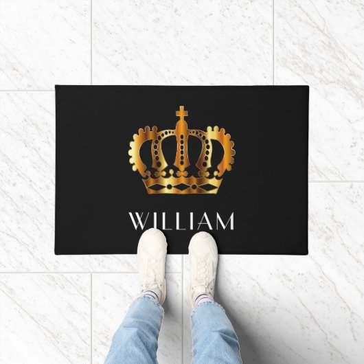 Royal Gold Crown Personalisiert Name Black Fußmatte (Indoor)