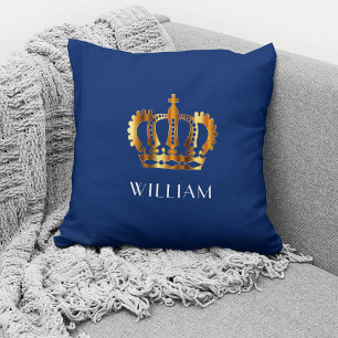 Royal Gold Crown Personalisiert Name Blue Kissen