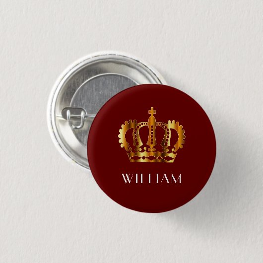 Royal Gold Crown Personalisiert Name Red Button (Vorne & Hinten)