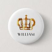 Royal Gold Crown Personalisiert Name White Button (Vorderseite)