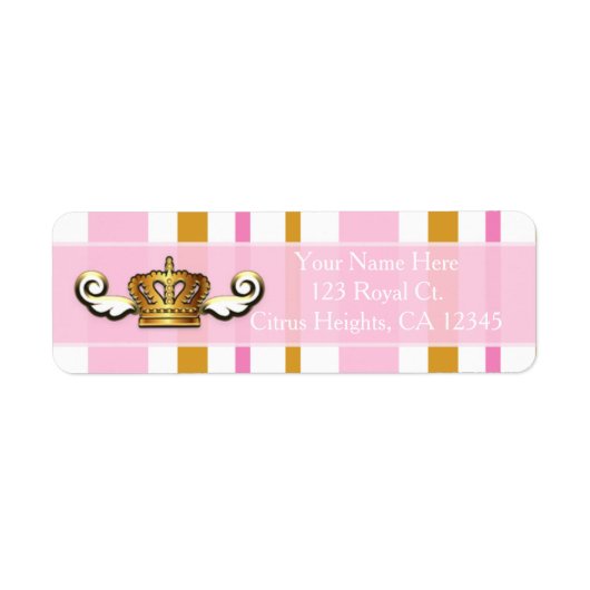Royal Gold Crown Pink Princess Party Address Label (Vorne)