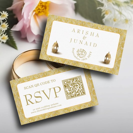 Royal Gold Damask Muslim QR Code UAWG Wedd Website Begleitkarte