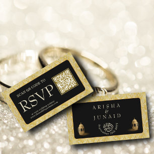 Royal Gold Damask Muslim QR Code UAWG Wedd Website Begleitkarte
