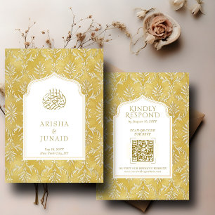 Royal Gold Damask Muslim QR Code UAWG Wedd Website Begleitkarte