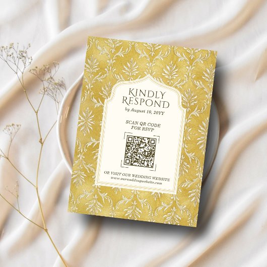 Royal Gold Damask Muslim QR Code UAWG Wedd Website Begleitkarte