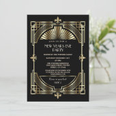 Royal Gold Fleur-de-lis Art Deco New Year Party Einladung (Stehend Vorderseite)