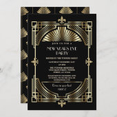Royal Gold Fleur-de-lis Art Deco New Year Party Einladung (Vorne/Hinten)
