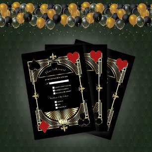 Royal Gold Fleur-de-lis Great Gatsby Wedding RSVP Karte