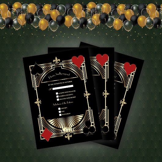 Royal Gold Fleur-de-lis Great Gatsby Wedding RSVP Karte