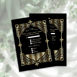 Royal Gold Fleur-de-lis Great Gatsby Wedding RSVP Karte