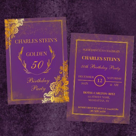 Royal Gold Floral Border Birthday Einladung