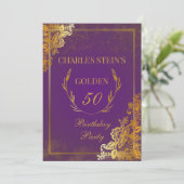 Royal Gold Floral Border Birthday Einladung (Stehend Vorderseite)