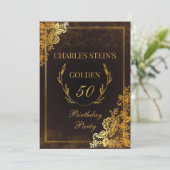 Royal Gold Floral Border Birthday Einladung (Stehend Vorderseite)