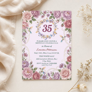 Royal Gold Floral Kolibris 35. Geburtstagsfeier Einladung