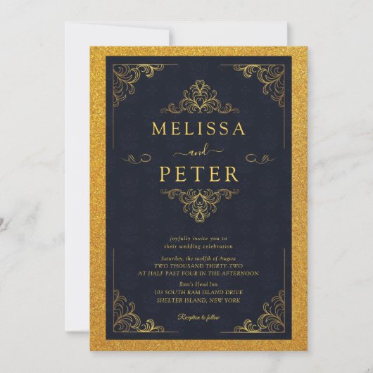 Royal Gold Glitter  Wedding Einladung (Vorderseite)