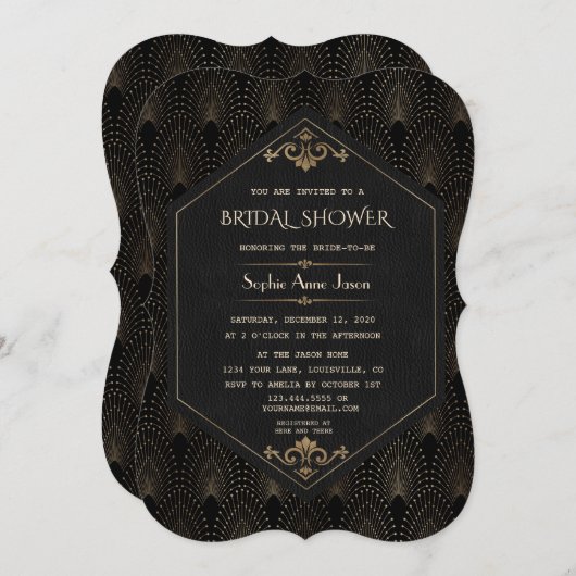 Royal Gold Great Gatsby Art Deco Brautparty Einladung (Vorne/Hinten)