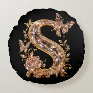 Royal Gold Kristall Buchstabe S Luxus Monogramm Rundes Kissen