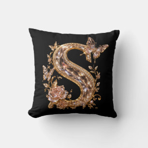Royal Gold Kristallbuchstabe S Luxus-Monogramm Kissen