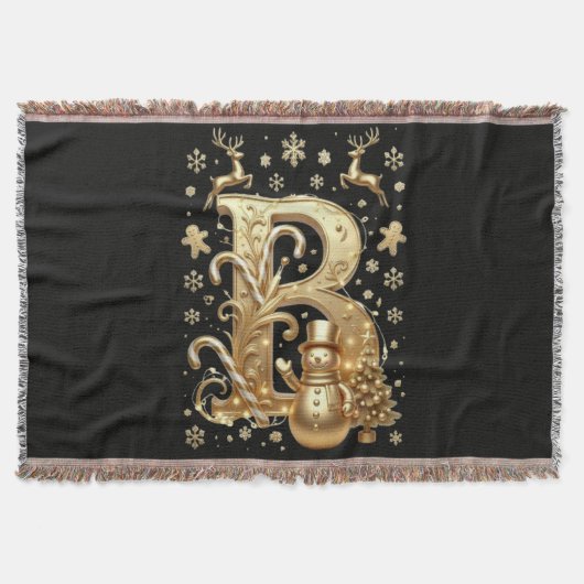 Royal Gold Letter B Luxury Snowman Sherpa Blanket Decke (Vorderseite)