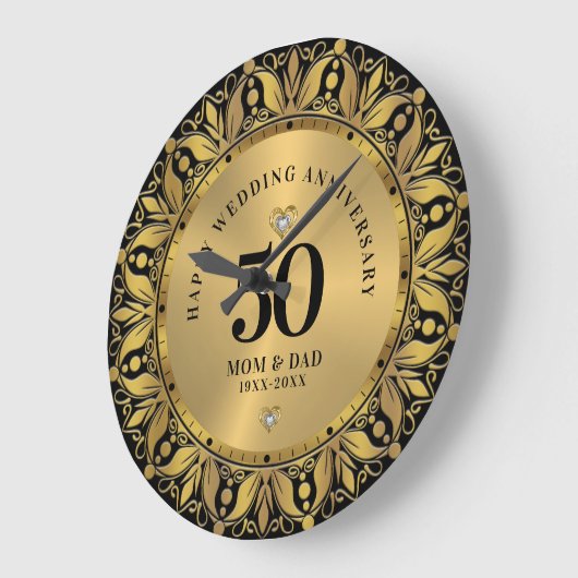 Royal Gold Ornamental Frame Wedding Jubiläum 2 Große Wanduhr (Winkel)