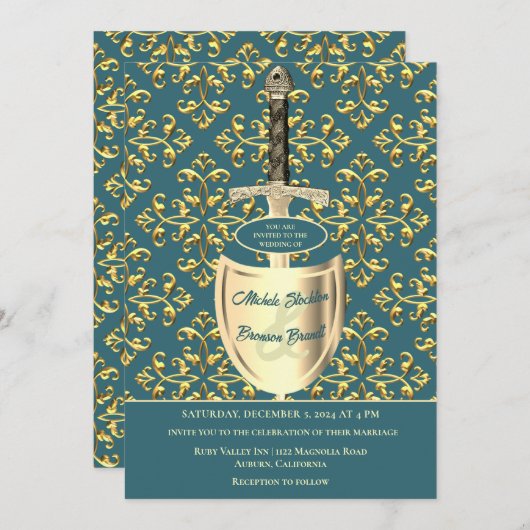 Royal Gold Pattern Hochzeitseinladung Einladung (Vorne/Hinten)