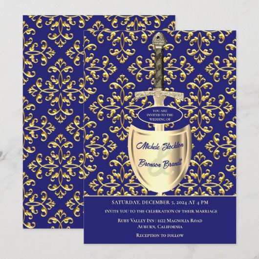 Royal Gold Pattern Hochzeitseinladung Einladung (Vorne/Hinten)