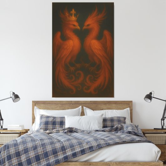 Royal Gold Phoenix Pair · Luxury Fine Art Canvas Leinwanddruck (Insitu (Schlafzimmer))