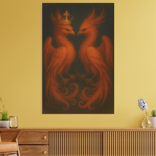 Royal Gold Phoenix Pair · Luxury Fine Art Canvas Leinwanddruck (Insitu (Wohnzimmer))