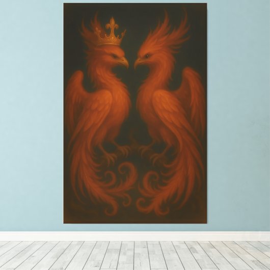 Royal Gold Phoenix Pair · Luxury Fine Art Canvas Leinwanddruck (Insitu (Holzboden))