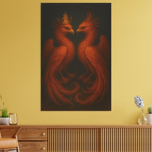 Royal Gold Phoenix Pair · Luxury Fine Art Canvas Leinwanddruck (Insitu (Wohnzimmer))