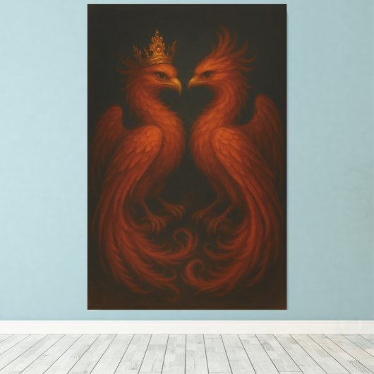 Royal Gold Phoenix Pair · Luxury Fine Art Canvas Leinwanddruck (Insitu (Holzboden))