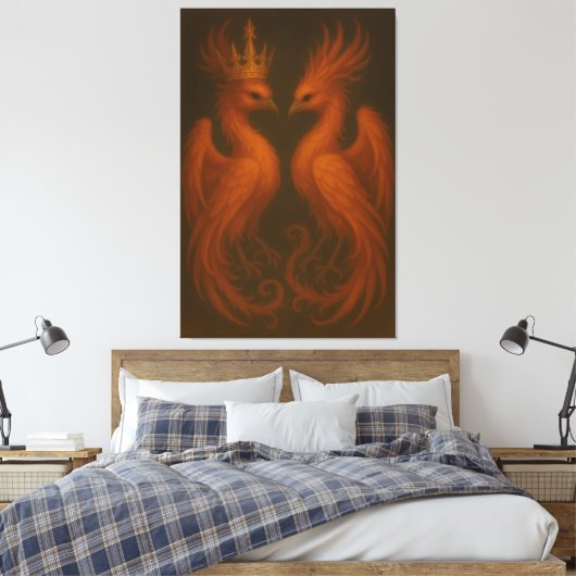 Royal Gold Phoenix Pair · Luxury Fine Art Canvas Leinwanddruck (Insitu (Schlafzimmer))