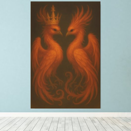 Royal Gold Phoenix Pair · Luxury Fine Art Canvas Leinwanddruck (Insitu (Holzboden))