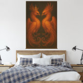 Royal Gold Phoenix Pair · Luxury Fine Art Canvas Leinwanddruck (Insitu (Schlafzimmer))