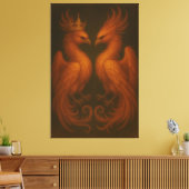Royal Gold Phoenix Pair · Luxury Fine Art Canvas Leinwanddruck (Insitu (Wohnzimmer))
