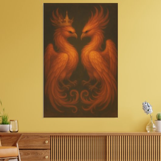 Royal Gold Phoenix Pair · Luxury Fine Art Canvas Leinwanddruck (Insitu (Wohnzimmer))