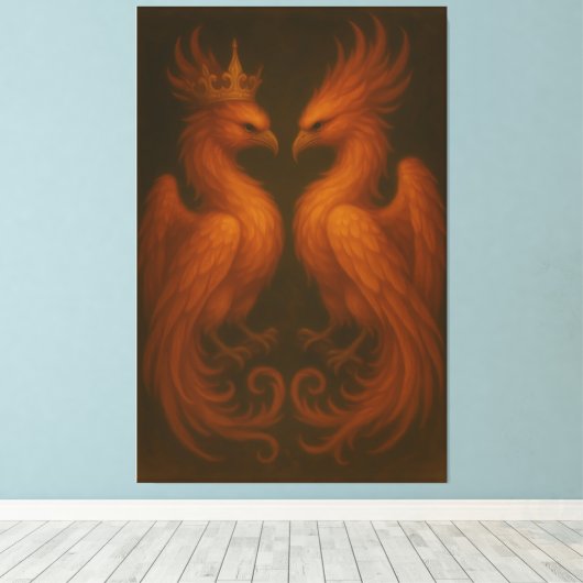 Royal Gold Phoenix Pair · Luxury Fine Art Canvas Leinwanddruck (Insitu (Holzboden))