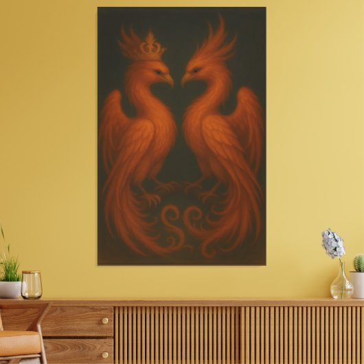 Royal Gold Phoenix Pair · Luxury Fine Art Canvas Leinwanddruck (Insitu (Wohnzimmer))