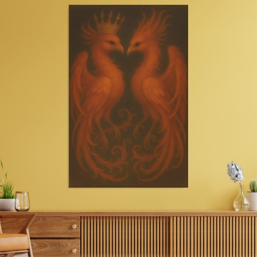 Royal Gold Phoenix Pair · Luxury Fine Art Canvas Leinwanddruck (Insitu (Wohnzimmer))