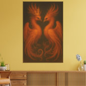 Royal Gold Phoenix Pair · Luxury Fine Art Canvas Leinwanddruck (Insitu (Wohnzimmer))