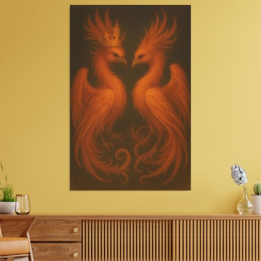 Royal Gold Phoenix Pair · Luxury Fine Art Canvas Leinwanddruck (Insitu (Wohnzimmer))