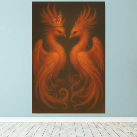 Royal Gold Phoenix Pair · Luxury Fine Art Canvas Leinwanddruck (Insitu (Holzboden))