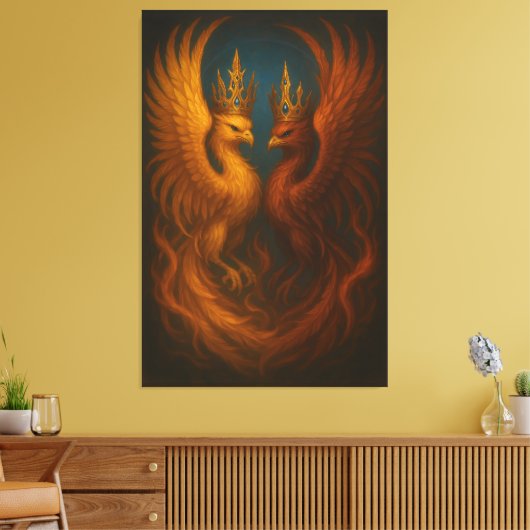 Royal Gold Phoenix Pair · Luxury Fine Art Canvas Leinwanddruck (Insitu (Wohnzimmer))
