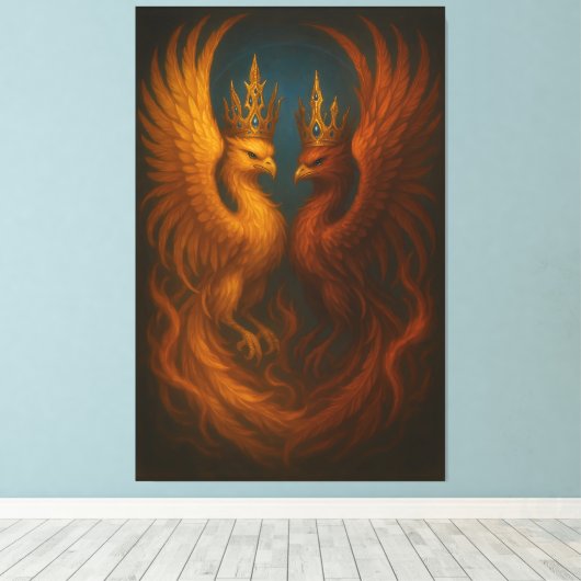 Royal Gold Phoenix Pair · Luxury Fine Art Canvas Leinwanddruck (Insitu (Holzboden))