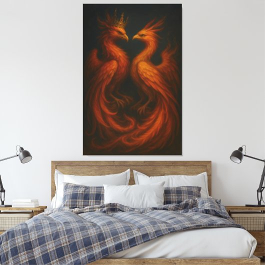 Royal Gold Phoenix Pair · Luxury Fine Art Canvas Leinwanddruck (Insitu (Schlafzimmer))