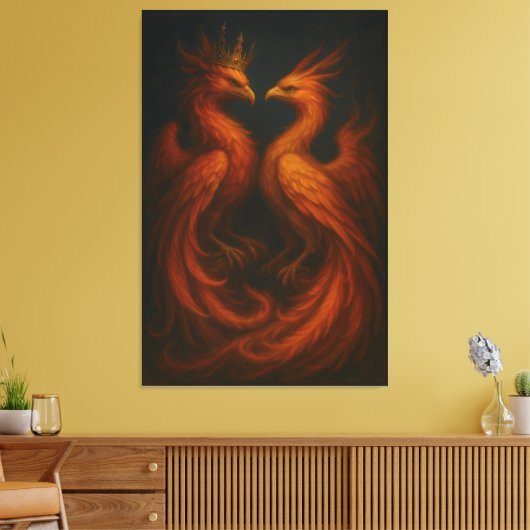 Royal Gold Phoenix Pair · Luxury Fine Art Canvas Leinwanddruck (Insitu (Wohnzimmer))