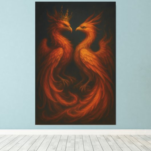 Royal Gold Phoenix Pair · Luxury Fine Art Canvas Leinwanddruck (Insitu (Holzboden))