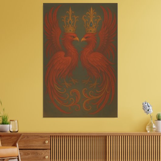 Royal Gold Phoenix Pair · Luxury Fine Art Canvas Leinwanddruck (Insitu (Wohnzimmer))