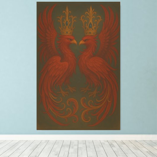 Royal Gold Phoenix Pair · Luxury Fine Art Canvas Leinwanddruck (Insitu (Holzboden))