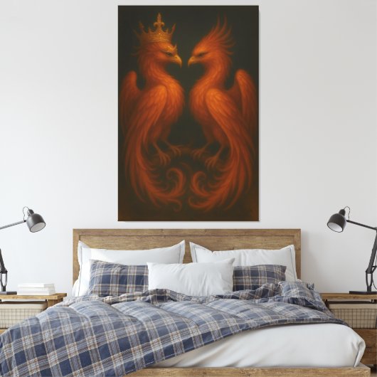Royal Gold Phoenix Pair · Luxury Fine Art Canvas Leinwanddruck (Insitu (Schlafzimmer))